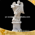 life-size white stone angel statue of child for outdoor decoration